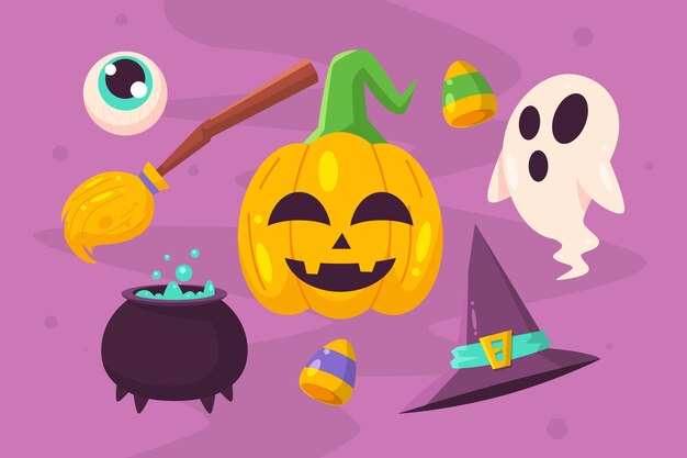 手描きのハロウィーンの要素のコレクション