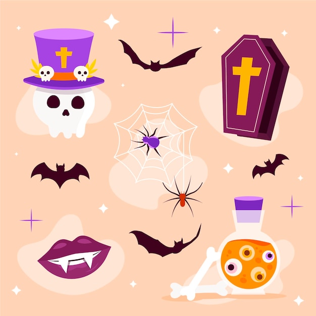 Vettore gratuito collezione di elementi di halloween disegnati a mano