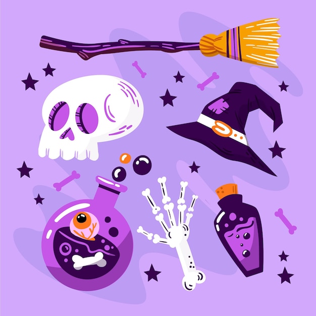 Free vector hand drawn halloween elements collection