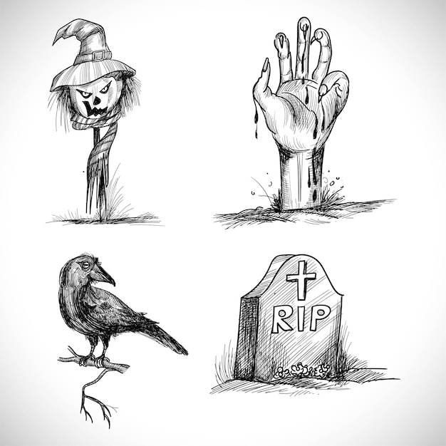 Free vector hand drawn halloween elements sketch design