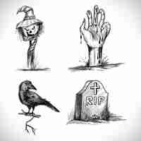 Free vector hand drawn halloween elements sketch design