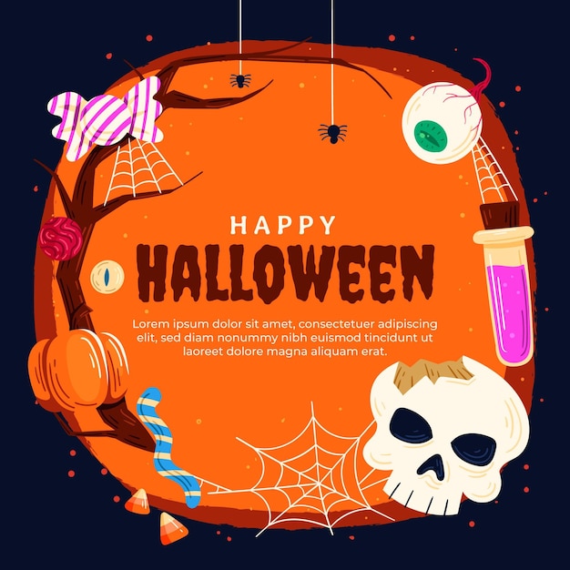 Vettore gratuito modello di cornice di halloween disegnato a mano