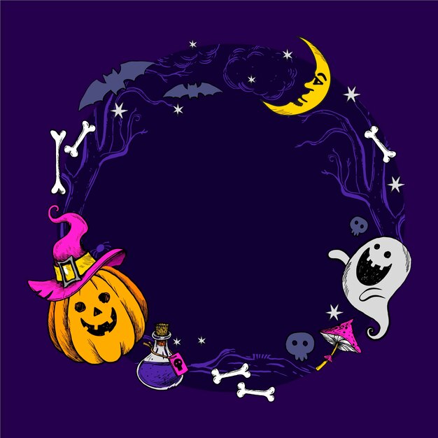 Hand drawn halloween frame template