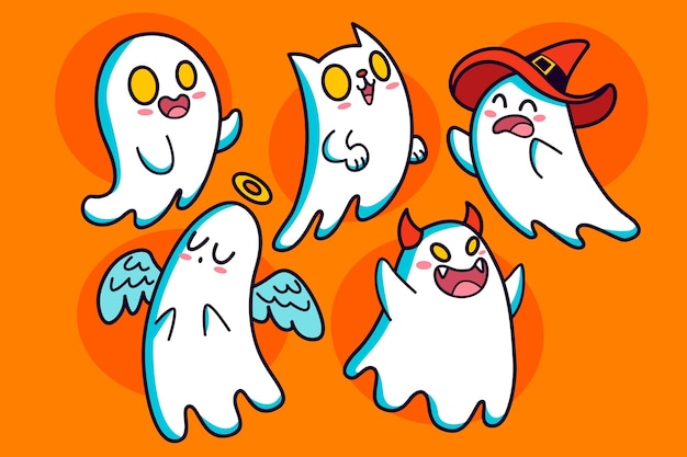 Zoom di raccolta fantasma di halloween disegnato a mano