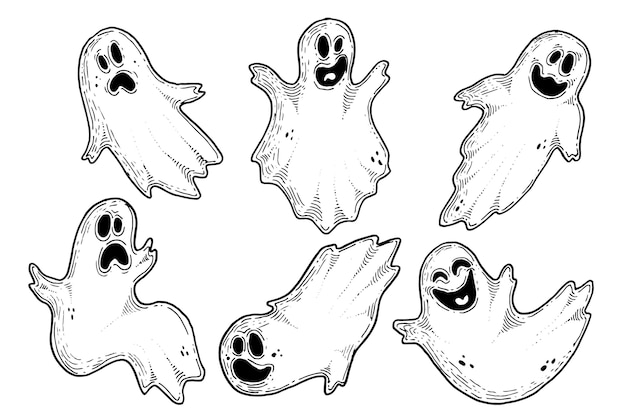 無料ベクター 手描きのハロウィンゴーストコレクション