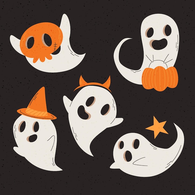 Free vector hand drawn halloween ghost collection