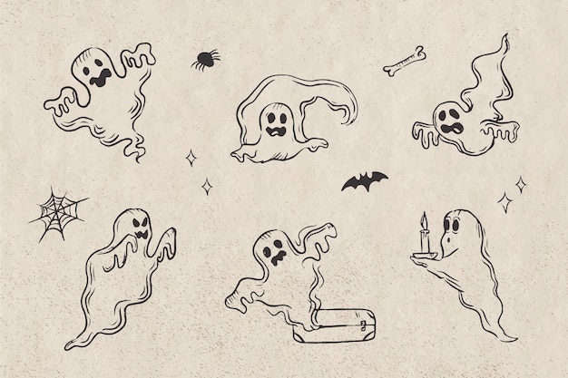 Collezione di fantasmi di halloween disegnata a mano