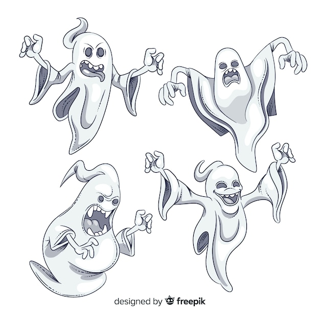 Free vector hand drawn halloween ghost collection