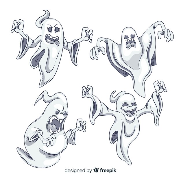 Free Vector hand drawn halloween ghost collection