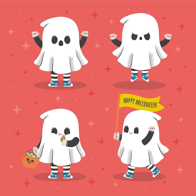 Free vector hand drawn halloween ghost collection