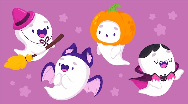 ghost cartoon dog Free vector hand drawn halloween ghost collection