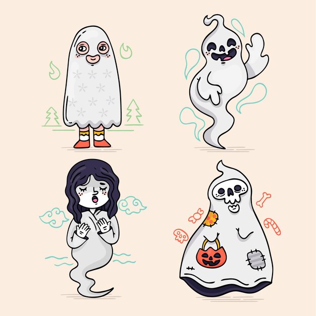 Hand drawn halloween ghost collection