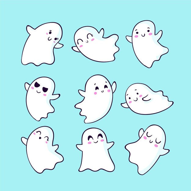 Hand drawn halloween ghosts collection