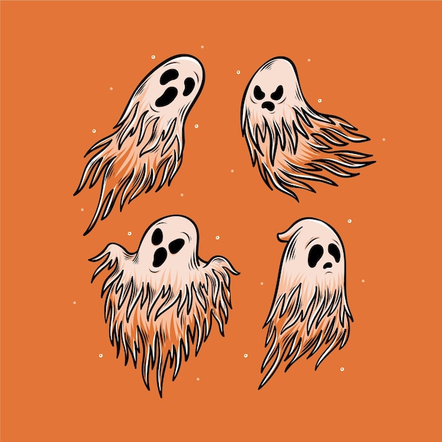 Vettore gratuito collezione di fantasmi di halloween disegnati a mano