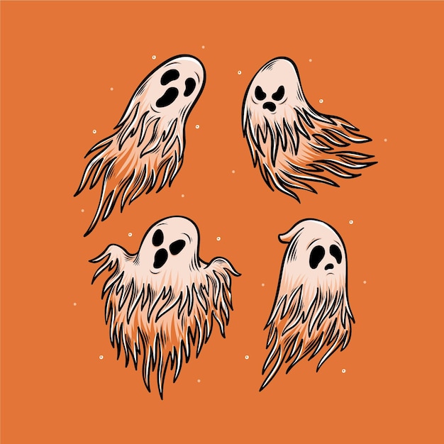 Hand drawn halloween ghosts collection