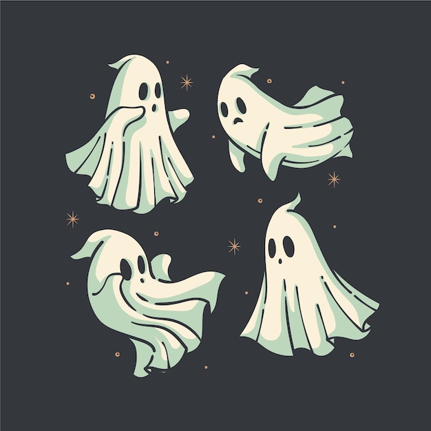 無料ベクター 手描きのハロウィーンの幽霊コレクション