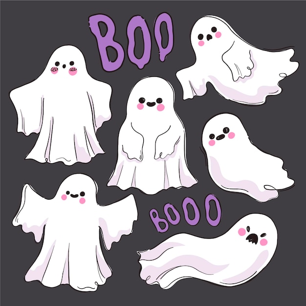 Free vector hand drawn halloween ghosts collection