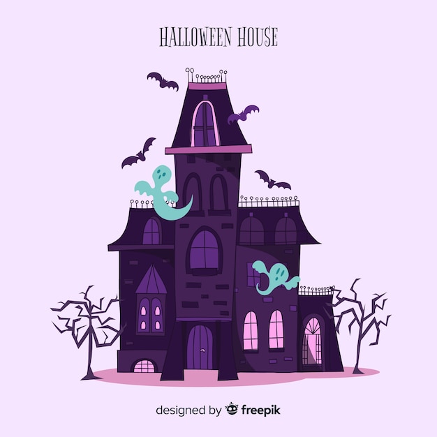 Hand drawn halloween haunted house background