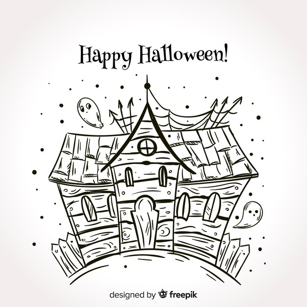 Hand drawn halloween haunted house