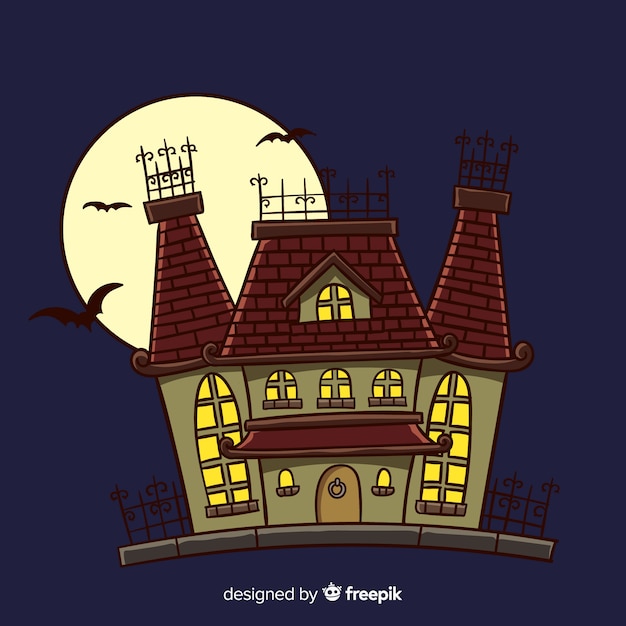 Hand drawn halloween haunted house