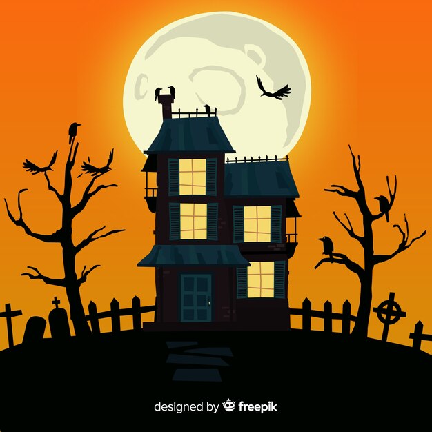 hand drawn halloween haunted house