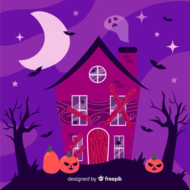 Hand drawn halloween haunted house