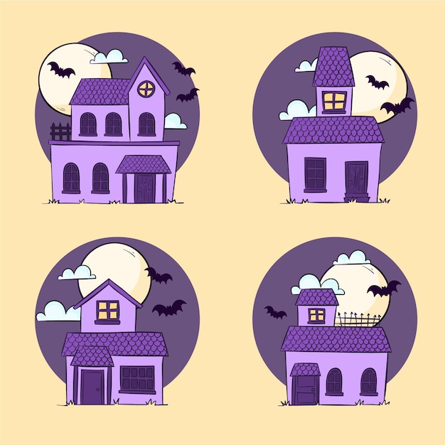 Free vector hand drawn halloween haunted houses collection