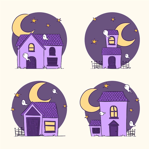 Free vector hand drawn halloween haunted houses collection