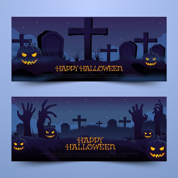 Hand drawn halloween horizontal banners set