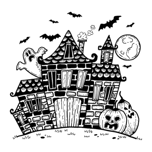 Бесплатное векторное изображение Нарисованная от руки концепция дома хэллоуина