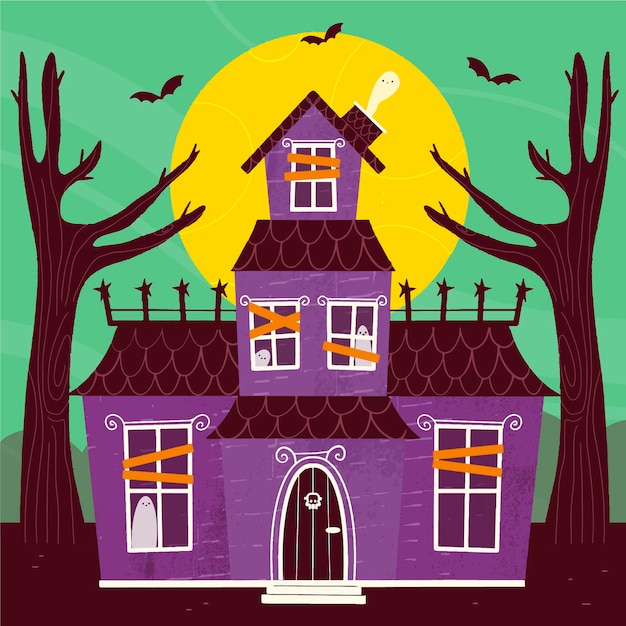hand drawn halloween house illustration