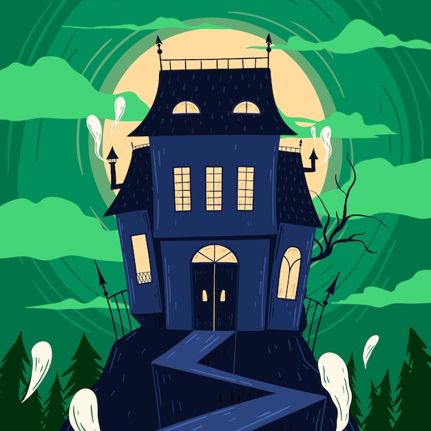 Бесплатное векторное изображение Нарисованная рукой иллюстрация дома хэллоуина
