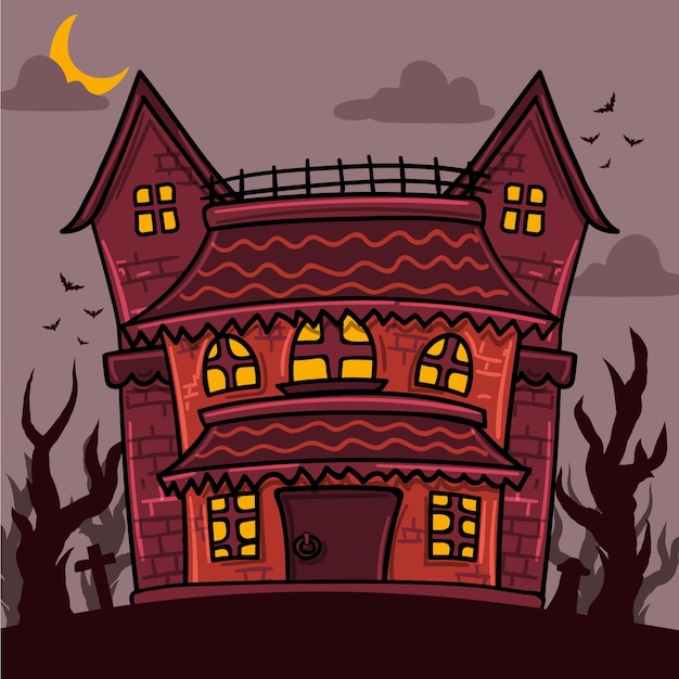 hand drawn halloween house illustration