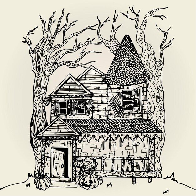 hand drawn halloween house