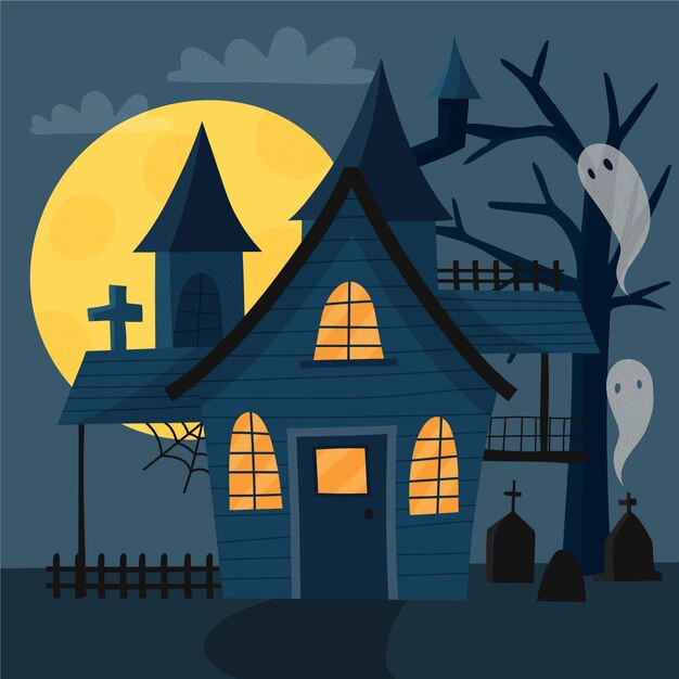 hand drawn halloween house