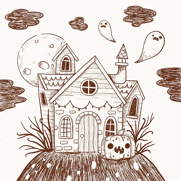 Free vector hand drawn halloween house