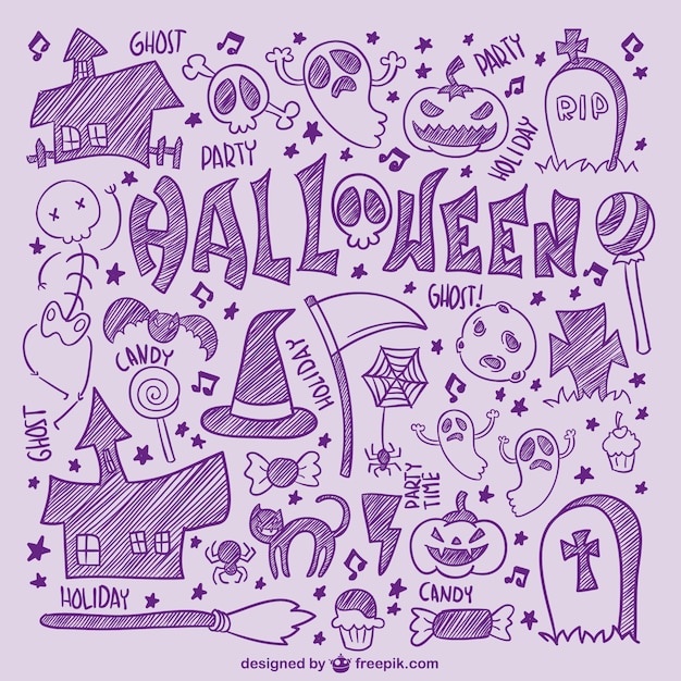 Vettore gratuito disegnati a mano icone di halloween set