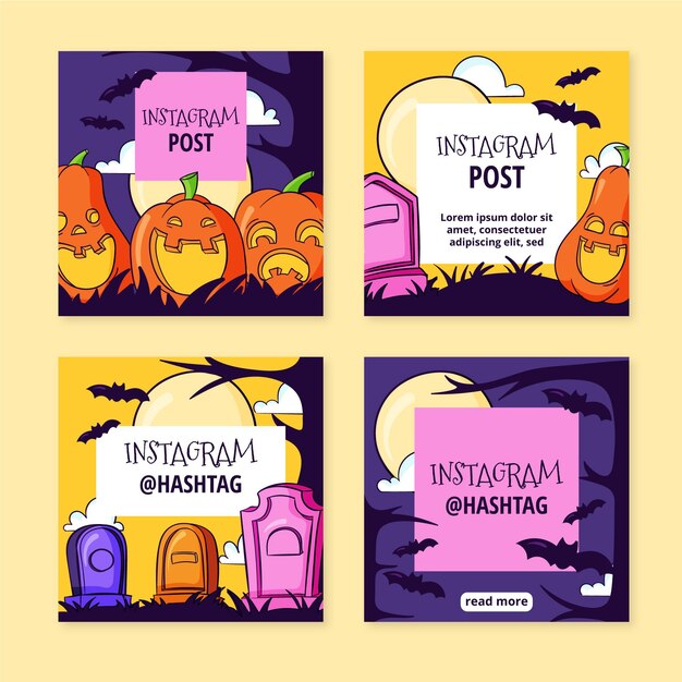 Hand drawn halloween instagram posts collection