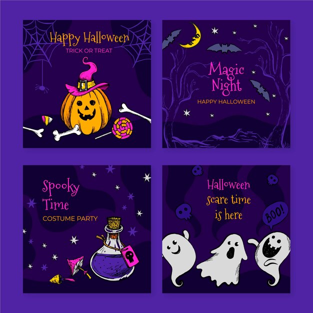Hand drawn halloween instagram posts collection
