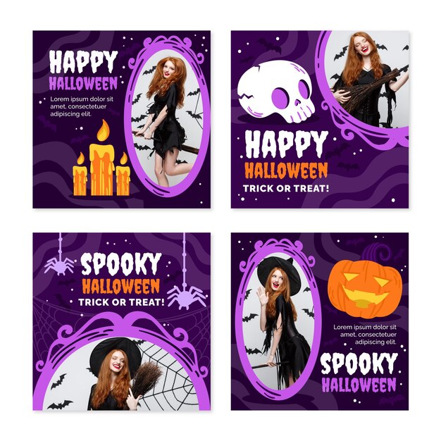 Vettore gratuito collezione di post di instagram di halloween disegnati a mano