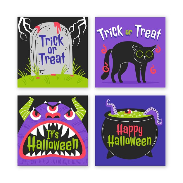 Free vector hand drawn halloween instagram posts collection