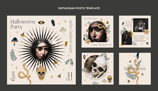 Collezione di post di instagram di halloween disegnati a mano