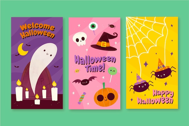 Collezione di storie di instagram di halloween disegnate a mano