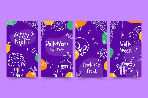 Collezione di storie di instagram di halloween disegnate a mano