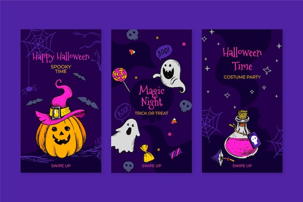 Free vector hand drawn halloween instagram stories collection