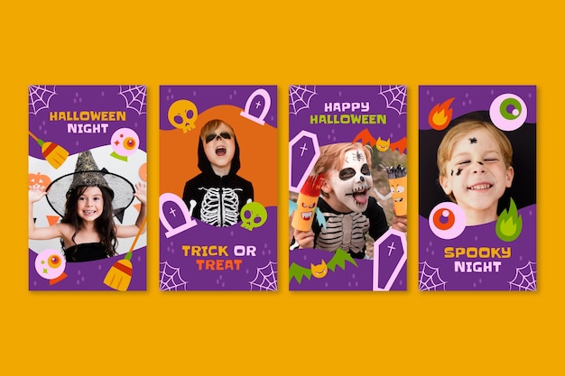 Free vector hand drawn halloween instagram stories collection