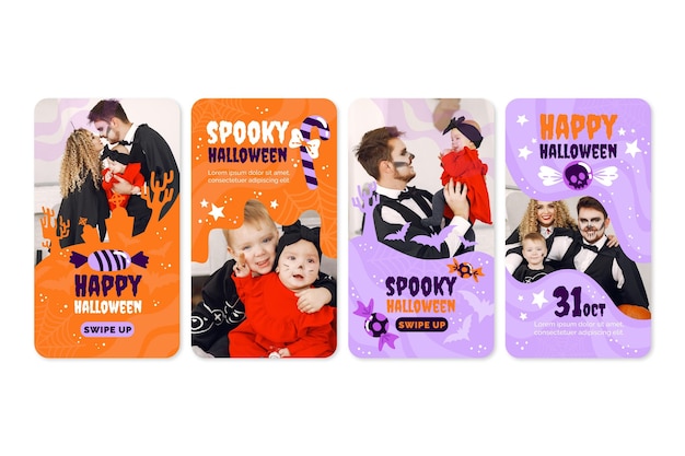 Free vector hand drawn halloween instagram stories collection