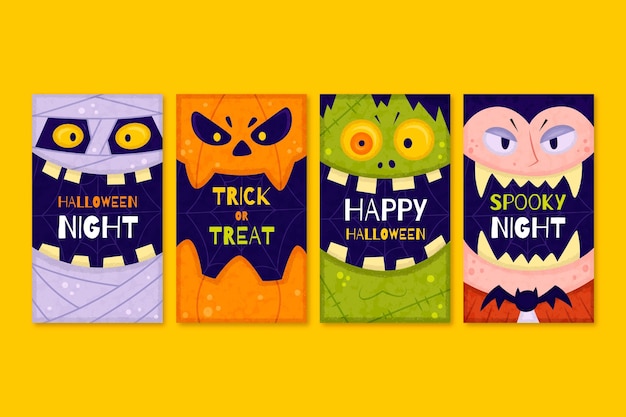 Free vector hand drawn halloween instagram stories collection