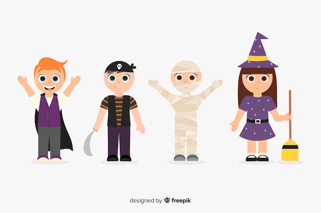 Hand drawn halloween kid collection