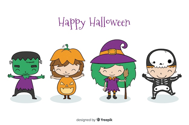 Free vector hand drawn halloween kid collection